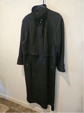 Women's Fleet Street Full Length Black Trench Coat Size 12 with Gold Accents